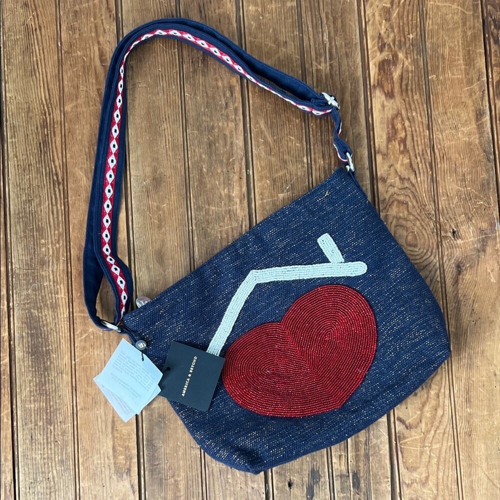 America and Beyond beaded Crossbody bag red heart, faith, family, friendship NWT